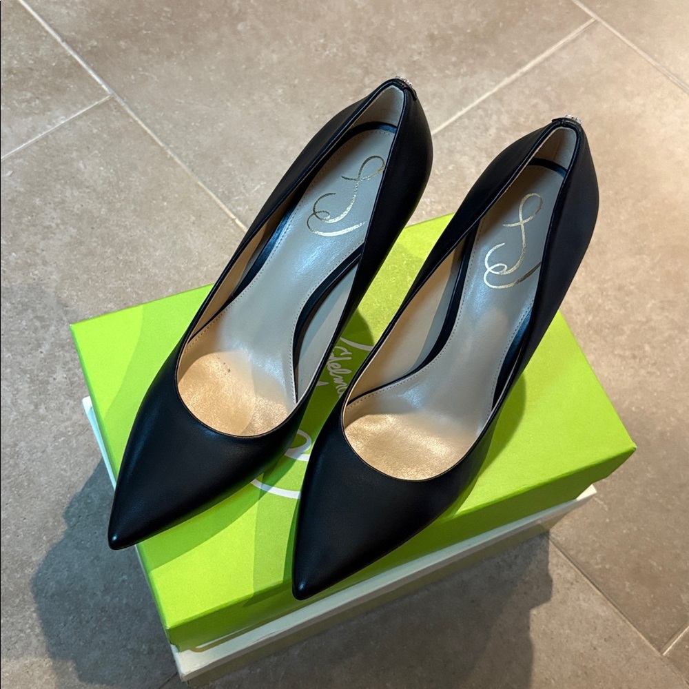 NIB Sam Edelman Hazel Black Leather Heels - Picture 7 of 12